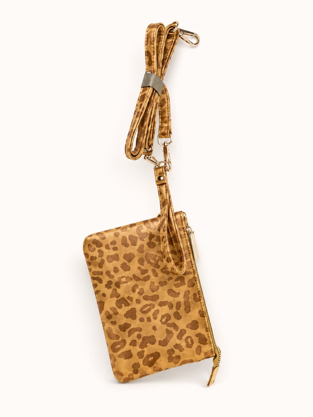 Leopard Print Wristlet Clutch in Brown